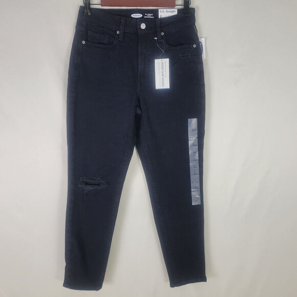 Old Navy Jeans Womens 2 Black High‎ Rise New O.G. Straight Leg Distressed Denim - Picture 1 of 16